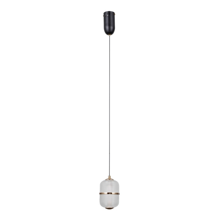 Lampa wisząca ALANI PND-34375-1-BK LED 6W 588lm w czarnym i złotym wykończeniu ze szklanym, ryflowanym kloszem. Nowoczesne oświetlenie do salonu, jadalni, kuchni i sypialni. Emituje ciepłe światło 3000K, energooszczędne i eleganckie
