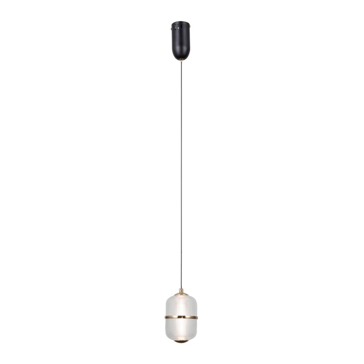 Lampa wisząca ALANI PND-34375-1-BK LED 6W 588lm w czarnym i złotym wykończeniu ze szklanym, ryflowanym kloszem. Nowoczesne oświetlenie do salonu, jadalni, kuchni i sypialni. Emituje ciepłe światło 3000K, energooszczędne i eleganckie