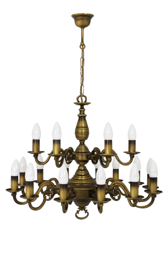 Żyrandol świecznikowy VENTUNO 18xE14 patyna 2-piętrowy Duży Lemir O3326 P2 W18 PAT to imponujące oświetlenie stworzone z myślą o dużych, wysokich przestrzeniach. Wykonany z trwałej stali i stopu ZnAl, zachwyca klasycznym wykończeniem w kolorze patyny.