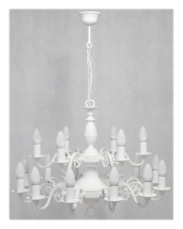 Elegancki żyrandol VENTUNO Lemir biały mat z 12 punktami świetlnymi E14. Dwuziomowa konstrukcja, podział świecenia 6+6, solidne polskie wykonanie. Idealny do dużych, wysokich pomieszczeń, takich jak obiekty sakralne, dworki czy klasyczne rezydencje.