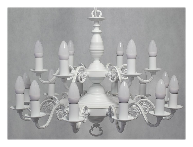 Elegancki żyrandol VENTUNO Lemir biały mat z 12 punktami świetlnymi E14. Dwuziomowa konstrukcja, podział świecenia 6+6, solidne polskie wykonanie. Idealny do dużych, wysokich pomieszczeń, takich jak obiekty sakralne, dworki czy klasyczne rezydencje.