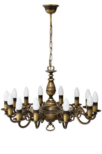 Żyrandol świecznikowy VENTUNO 12xE14 Lemir O3324 P1 W12 PAT – klasyczna lampa w kolorze patyny, wykonana ze stali i stopu ZnAl. Trzy piętra świecenia, podział 6+6, średnica 68 cm. Idealny do kościołów, kaplic, dworków i wysokich wnętrz reprezentacyjnych