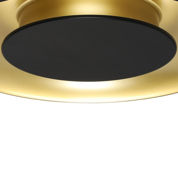 Nowoczesna lampa PIATTINO 30W LED w kolorze czarno-złotym z funkcją CCT. Regulacja barwy światła , że doskonale oświetli stół w jadalni, wyspę kuchenną lub salon.