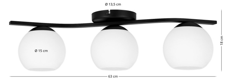 Plafon Carmen w kolorze czarnym matowym z białym kloszem mlecznym. Na 3 żarówki E27. Polska produkcja Lemir.