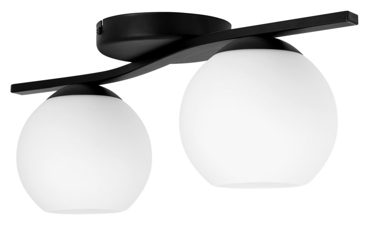 Lampa sufitowa CARMEN O3642 P2 CZA to stylowe oświetlenie polskiej produkcji. Czarna matowa oprawa i dwa białe, mleczne klosze tworzą elegancką całość. Źródło światła 2xE27 max 60W, podział świecenia 1+1, montaż na listwie, sterowanie ścienne