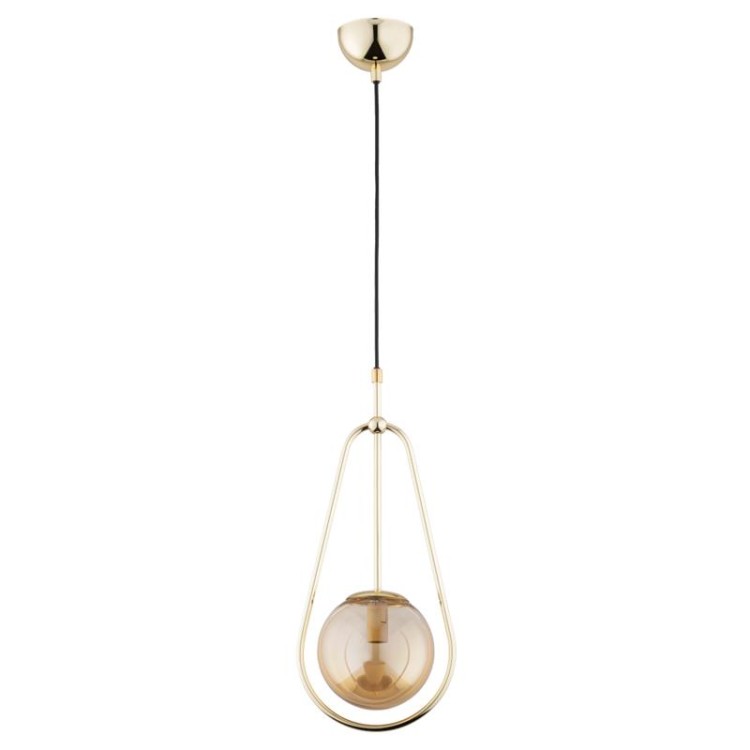 Lampa sufitowa EL-DORADO 1xE14 marki Alfa w kolorze złoto-czarnym z bursztynowym kloszem, wysokość 95 cm, szerokość 15 cm, eleganckie oświetlenie do salonu, jadalni i kuchni