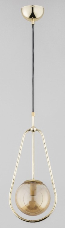 Alfa EL-DORADO 1xE14 – złoto-czarna lampa wisząca z bursztynowym kloszem w kształcie kuli, IP20, zasilanie 230V, przystosowana do żarówki LED