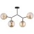 Lampa sufitowa GOLEM 4xE14 marki Alfa w kolorze złota antyk i czerni z czterema bursztynowymi kulami, długość 64 cm, szerokość 42 cm, idealna do salonu, jadalni i sypialni.