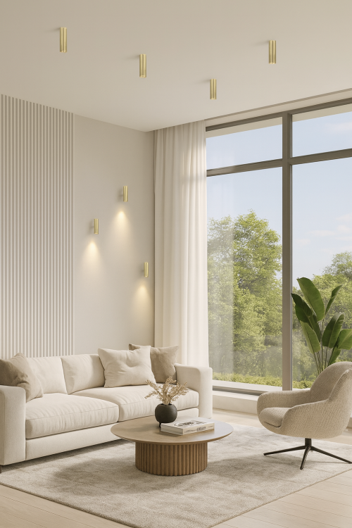 Stylowa lampa sufitowa tuba Italux LOPUS, wykonanie aluminium i stal, kolor złoty, gniazdo GU10, wysokość 17 cm, średnica 5,4 cm, nowoczesne oświetlenie dekoracyjne.