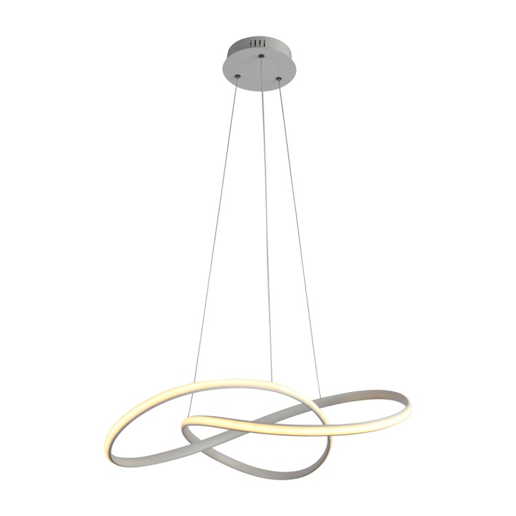 Nowoczesna biała lampa wisząca CONSA PND-19221C-WH, zintegrowane źródło światła LED 40W 3400 lm, regulacja barwy CCT, wysokość całkowita 120 cm z możliwością skrócenia.