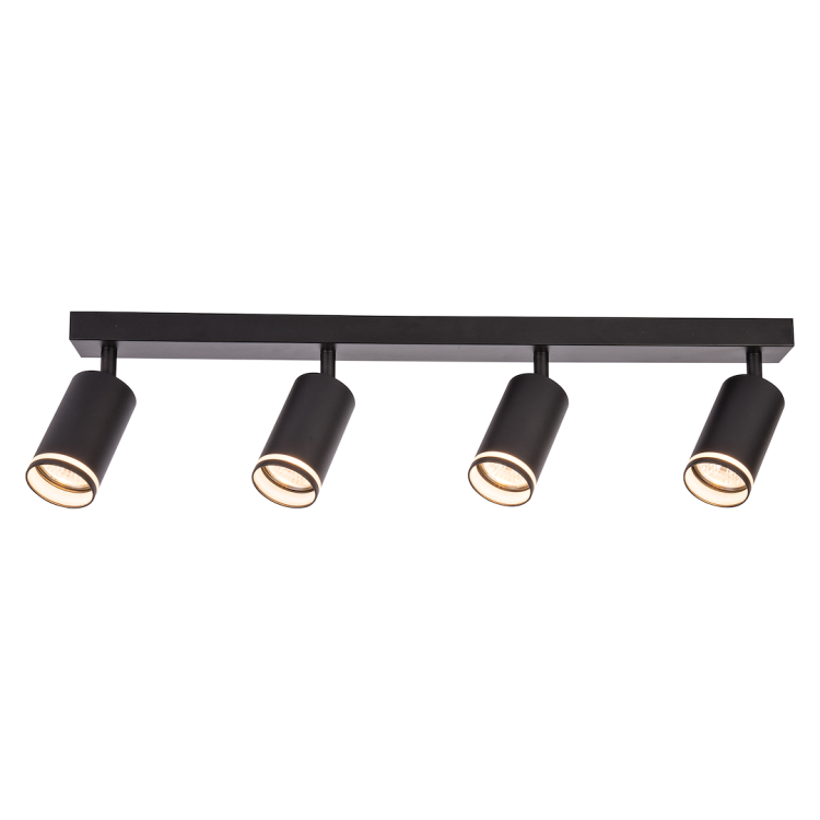 Plafon PIPE Ring ML2073 Milagro to czarna lampa sufitowa z czterema regulowanymi reflektorami GU10. Nowoczesna forma sprawdzi się w salonie, kuchni, korytarzu lub biurze, umożliwiając skierowanie światła na wybrane strefy.