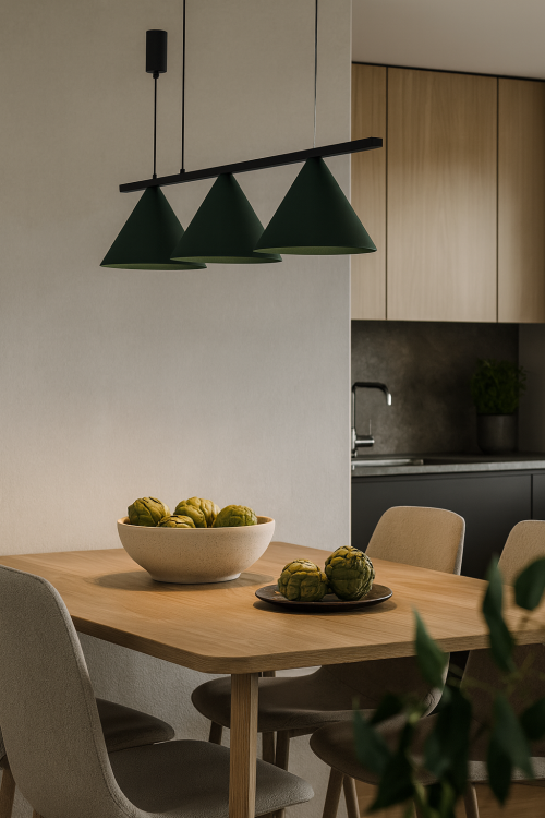 Lampa sufitowa CAPITAL 3xGX53 potrójna listwa zielona – detal klosza w zbliżeniu