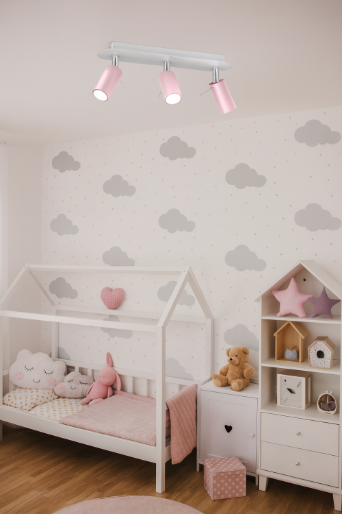Lampa sufitowa PRESTON PINK/WHITE 3xGU10 mini Milagro MLP7628 w kolorze białym z różowymi reflektorami na metalowej listwie