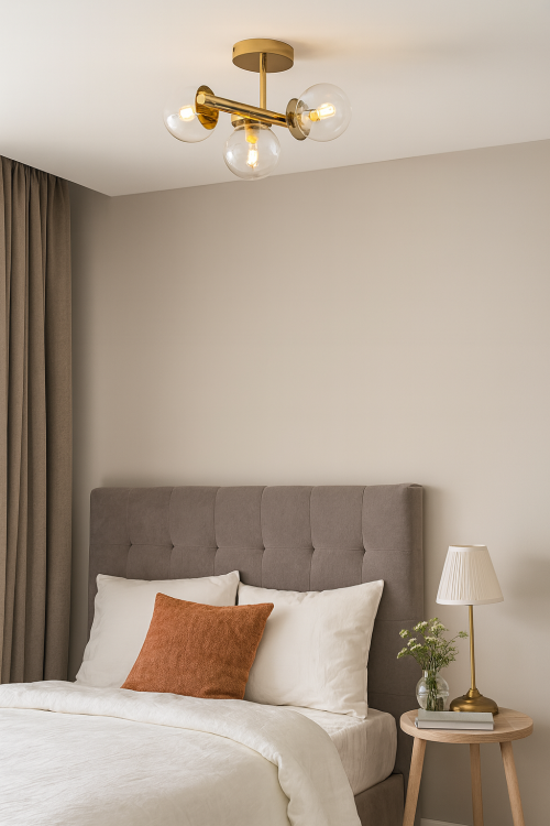 Stylowa lampa sufitowa plafon AVOLA 3-płomienna w kolorze złotym z kulami