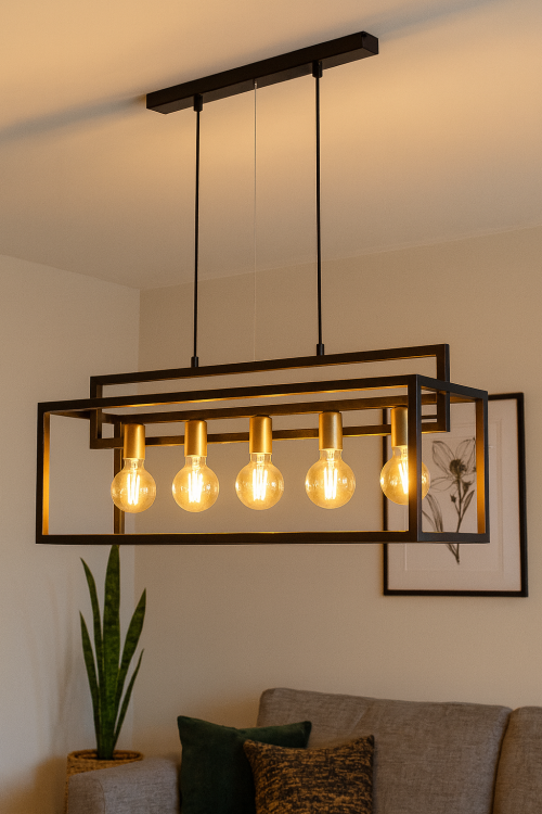 Lampa wisząca VIGO 32443 czarna złota pięć żarówek E27 metalowa konstrukcja