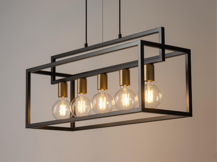 Industrialna lampa VIGO 5-punktowa E27 czarna klatka idealna nad stół jadalniany