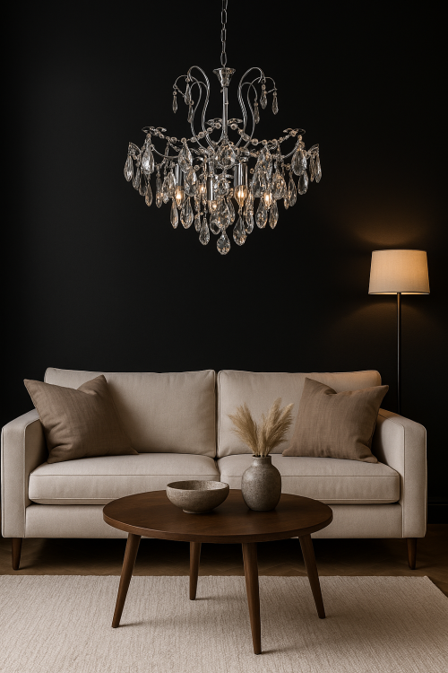 Lampa kryształowa ADORA Venti 4xE27 chrom, ekskluzywne oświetlenie glamour, metalowa konstrukcja i transparentne kryształy.