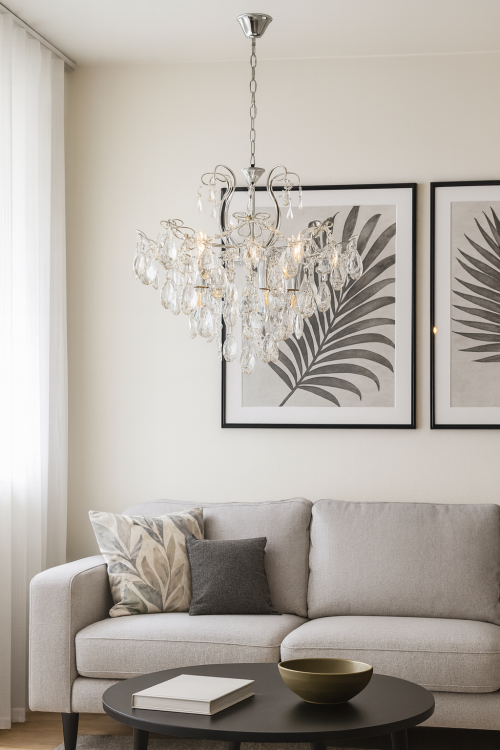 Lampa sufitowa kryształowa ADORA Venti W-E1566/4, chromowana, 4xE27, klasyczny żyrandol z przezroczystymi kryształami.