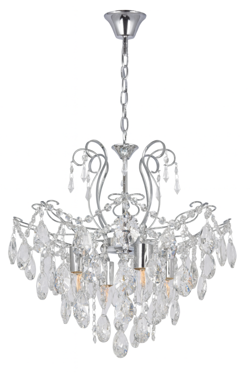 Lampa sufitowa ADORA 4xE27 chrom kryształowa, producent Venti, efektowne oświetlenie glamour do salonu, jadalni i sypialni.
