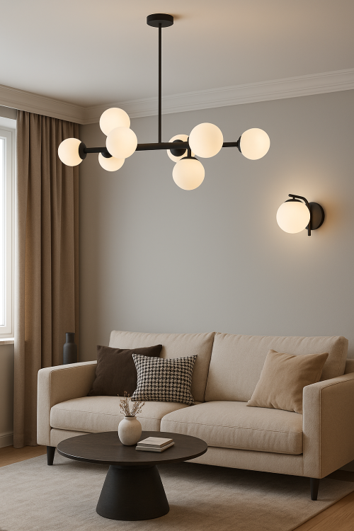 Kinkiet ścienny RADDI WL-5510-1-BK Italux, elegancka lampa czarna z kloszem ze szkła w formie kuli, styl loft i modern