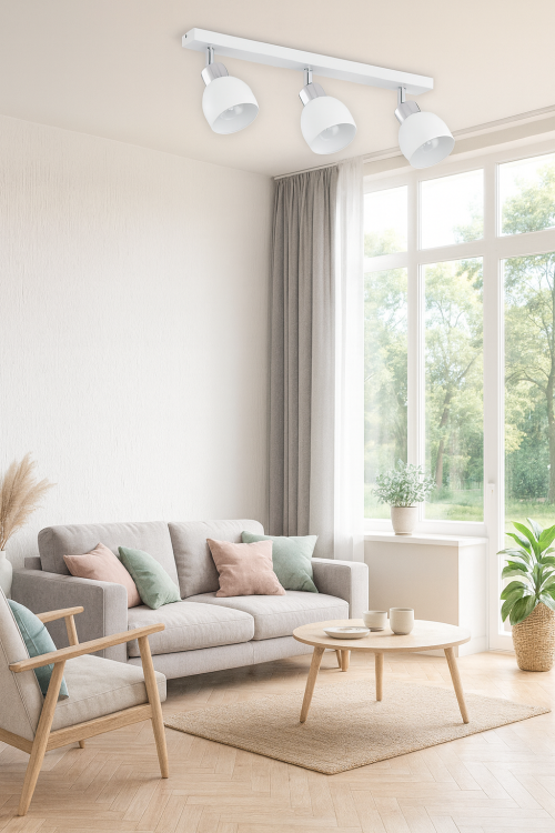 Nowoczesny spot sufitowy FENIKS biały matowy z chromem LEMIR O2593 P3 BIA. Lampa 3xE27 60W ze stalowymi kloszami, idealna do salonu, kuchni czy sypialni. Polska produkcja, wysoka jakość i elegancki design.