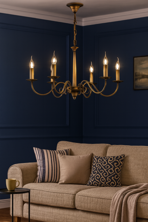 Klasyczny żyrandol ASTI 6x60W w kolorze patyny marki Lemir to stylowa lampa sufitowa ze stali. Posiada 6 świecznikowych ramion i funkcję 3+3, dzięki czemu zapewnia eleganckie oświetlenie salonu, jadalni lub sypialni w ponadczasowym stylu.