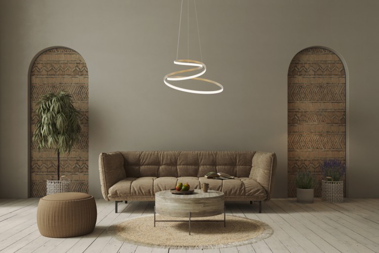 Nowoczesna lampa LORILA Italux w kolorze złotym zachwyca designem i funkcjonalnością. 60W LED, 3300 lm, zmiana barwy światła, styl glamour i modern. Idealna do eleganckich wnętrz.