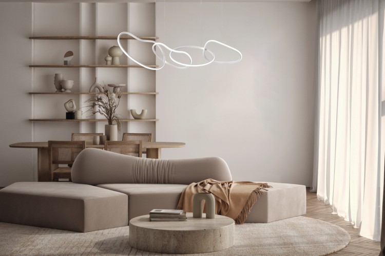 Designerska lampa FONTE Italux w kolorze białym z czterema ringami LED to połączenie stylu i technologii. 5300 lm, barwa światła 3000K/4000K/6500K. Doskonała do nowoczesnych wnętrz.