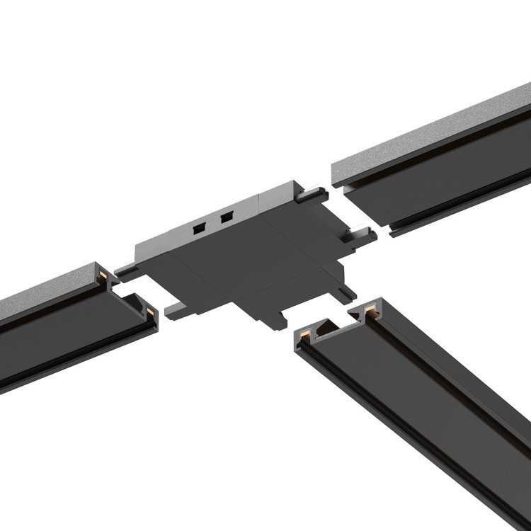Łącznik T Slim Magnetic Track w czarnym kolorze pozwala prowadzić światło w trzech liniach jednocześnie. Gwarantuje trwałe i bezpieczne połączenie, doskonały do nowoczesnych aranżacji wnętrz.