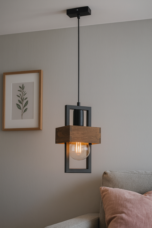Lampa sufitowa ROBIN 1x60W drewno czarna Sigma to połączenie nowoczesnej formy i naturalnych materiałów. Idealna nad stół lub wyspę kuchenną. Wnosi ciepło i loftowy klimat do wnętrza.