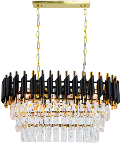 Żyrandol kryształowy TOLEDO 6xE27 czarno-złoty to elegancka lampa nad stół do jadalni w stylu glamour. Połączenie matowej czerni, złota i kryształów tworzy luksusowy efekt. 6 źródeł światła zapewnia idealne oświetlenie wnętrza.