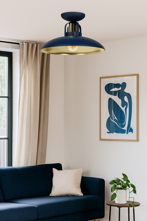 Lampa sufitowa FELIX BLUE/GOLD MLP7713 to stylowe połączenie granatu i złota. Metalowa konstrukcja i złote wnętrze klosza tworzą elegancki efekt, idealny do nowoczesnych wnętrz.