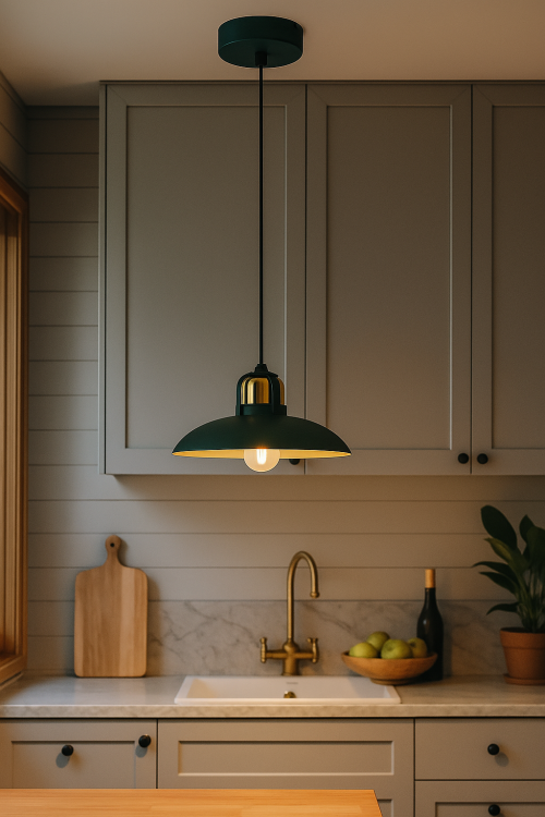 Lampa wisząca FELIX zielona złota MLP7709 to eleganckie oświetlenie o nowoczesnym charakterze. Złote wnętrze klosza nadaje wnętrzu ciepły, przytulny nastrój.