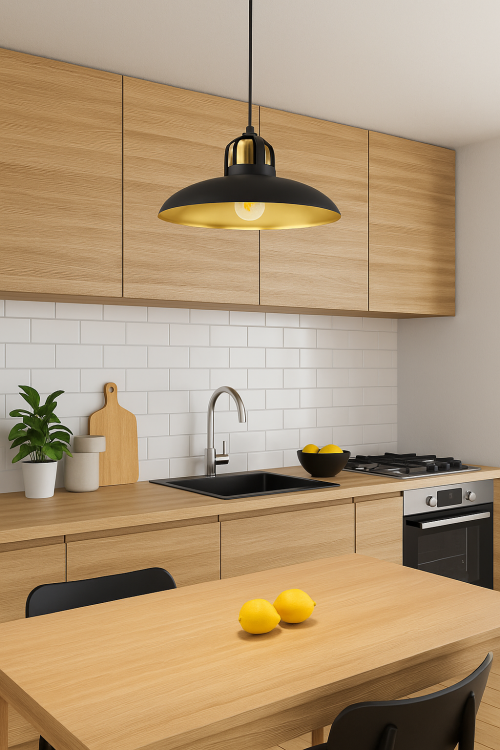 Lampa wisząca FELIX czarna złota MLP8906 to eleganckie oświetlenie o nowoczesnym stylu. Metalowy klosz z wnętrzem w odcieniu złota tworzy ciepły i przytulny klimat.