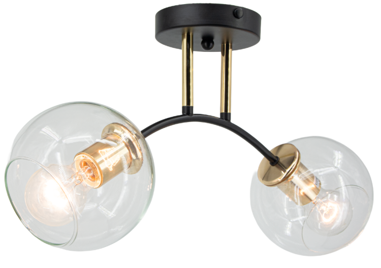 Lampa sufitowa Milagro ELBA 2xE27 to stylowe oświetlenie z metalu i szkła w kolorze czarnym ze złotymi akcentami – doskonała do nowoczesnych aranżacji.