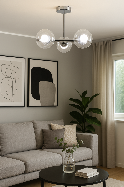 Elegancka lampa sufitowa OTIS 3xE27 chrom to stylowe oświetlenie, które wprowadza do wnętrza lekkość i blask.