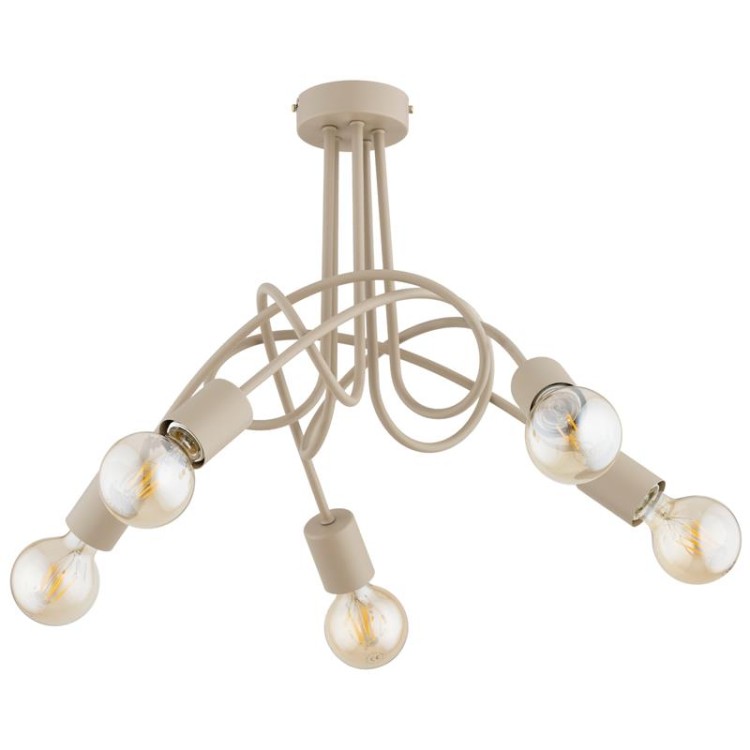 Nowoczesna lampa TANGO 5xE27 w kolorze beżowym Taupe to doskonałe oświetlenie główne do eleganckich wnętrz. Metalowa konstrukcja, pięć źródeł światła i designerska forma tworzą efektowny akcent w salonie lub jadalni. Wymiary 55×39 cm, IP20.