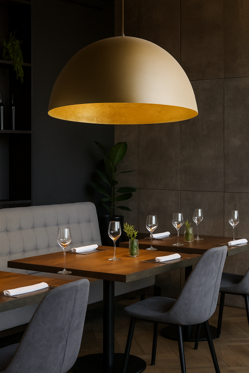 SFERA 90 SIGMA 32295 to duża lampa wisząca w złotym kolorze, idealna jako centralne oświetlenie wnętrza. Średnica 90 cm, regulowana wysokość i kompatybilność z LED sprawiają, że świetnie pasuje do salonu i wnętrz premium.