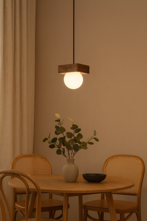Lampa sufitowa BLOOM 1xG9 Sigma 33663 to połączenie czerni, drewna i białej kuli. Idealna nad stół, do kuchni, salonu i przedpokoju. Nowoczesna forma, naturalny styl i delikatne światło tworzą wyjątkową atmosferę w każdym wnętrzu.