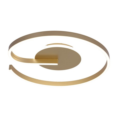 Złota lampa sufitowa LED LORENZO ML1849 zachwyca nowoczesną, spiralną formą. Plafon 22 W zapewnia 1180 lm i neutralne światło 4000 K. Niska konstrukcja 50 × 6,5 cm sprawdzi się w salonie, sypialni, jadalni lub przedpokoju.