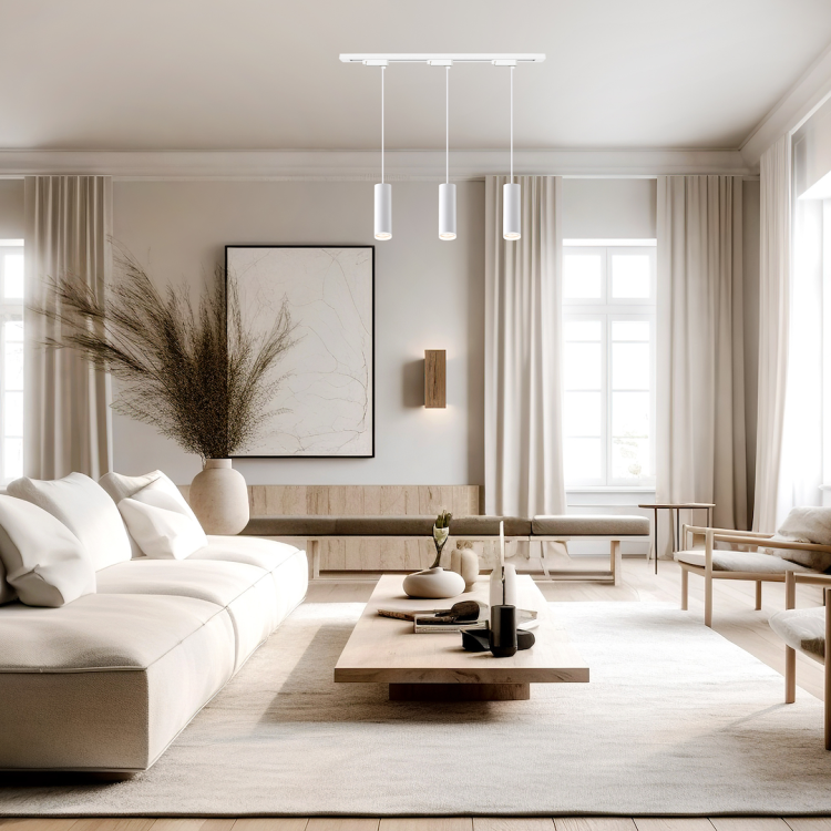 Zestaw 3 tub wiszących w kolorze białym na szynoprzewodzie 1 fazowym