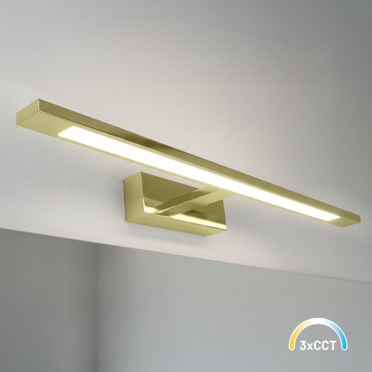 Nowoczesny kinkiet KLIMT 60 cm w eleganckim, złotym wykończeniu to idealne oświetlenie nad lustro i do łazienki. Zmienna barwa światła 3000–6000K, moc 12W LED i IP44 zapewniają funkcjonalność, styl i bezpieczeństwo użytkowania.