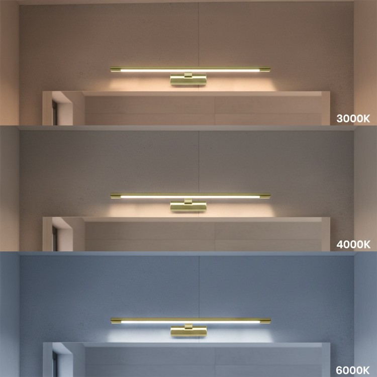 Kinkiet KLIMT 60 cm złoty to designerska lampa nad lustro z regulacją barwy światła. Doskonały do łazienki, korytarza i nowoczesnych wnętrz. Moc 12W LED, jasność 1320 lm i klasa IP44 gwarantują wysoką jakość oświetlenia.