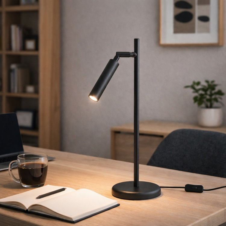 Czarna lampa biurkowa z regulowanym kloszem i gwintem G9 to idealne oświetlenie do pracy, nauki i czytania. Wykonana ze stali, posiada wymiary 14×20×43 cm i nowoczesny design, który świetnie pasuje do biura i gabinetu.