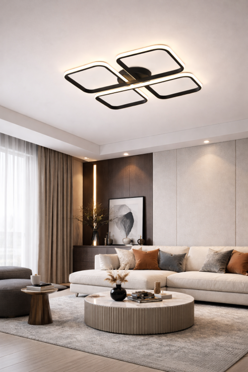 Plafon LED 48,5 cm czarny to minimalistyczna lampa o mocy 40W, idealna do salonu i sypialni. Neutralne światło 4000K i szeroki kąt świecenia 120° zapewniają równomierne oświetlenie przestrzeni. Nowoczesna dekoracja sufitowa.