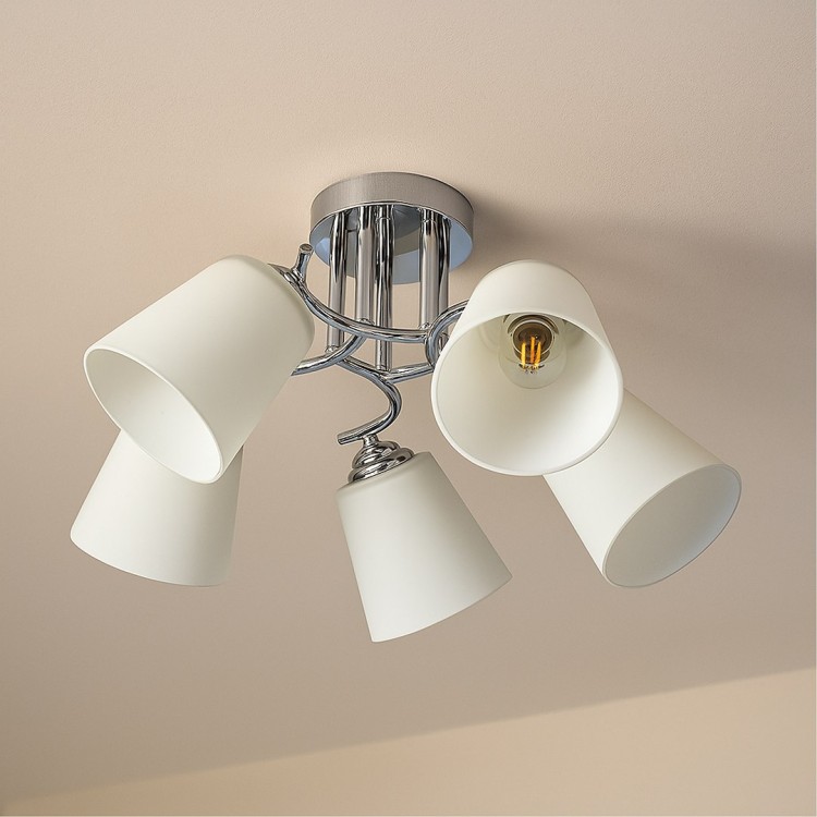 Pafos 5xE27 to elegancka lampa sufitowa z pięcioma kloszami, idealna do większych pomieszczeń. Nowoczesny design i klasyczna kolorystyka gwarantują uniwersalne zastosowanie.