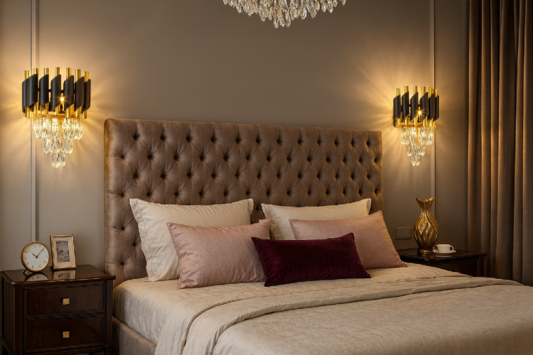 Kinkiet CRISTAL 2xE14 Milagro ML2412 to elegancka lampa glamour z czarnym metalem, złotymi detalami i kryształowymi zawieszkami. Idealna do sypialni, salonu i eleganckich wnętrz. Dodaje blasku i luksusu każdej aranżacji.