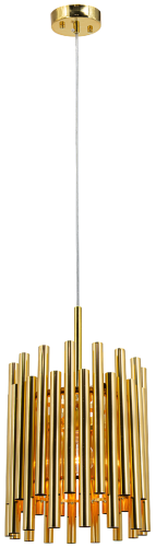 Lampa sufitowa NARNI 1xE27 w złotym kolorze zachwyca nowoczesnym designem i efektownymi metalowymi tubami. Idealna do jadalni, kuchni lub salonu w stylu glamour i modern classic.