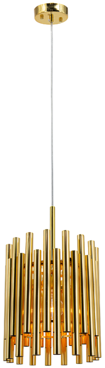 Lampa sufitowa NARNI 1xE27 w złotym kolorze zachwyca nowoczesnym designem i efektownymi metalowymi tubami. Idealna do jadalni, kuchni lub salonu w stylu glamour i modern classic.