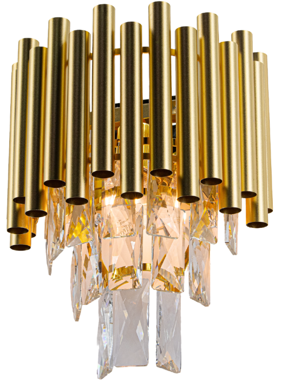 Kinkiet glamour BARI 6230/1 TR to połączenie złotego metalu i efektownych kryształów. Tworzy nastrojowe światło i zachwyca ekskluzywnym wyglądem w każdym stylowym wnętrzu.